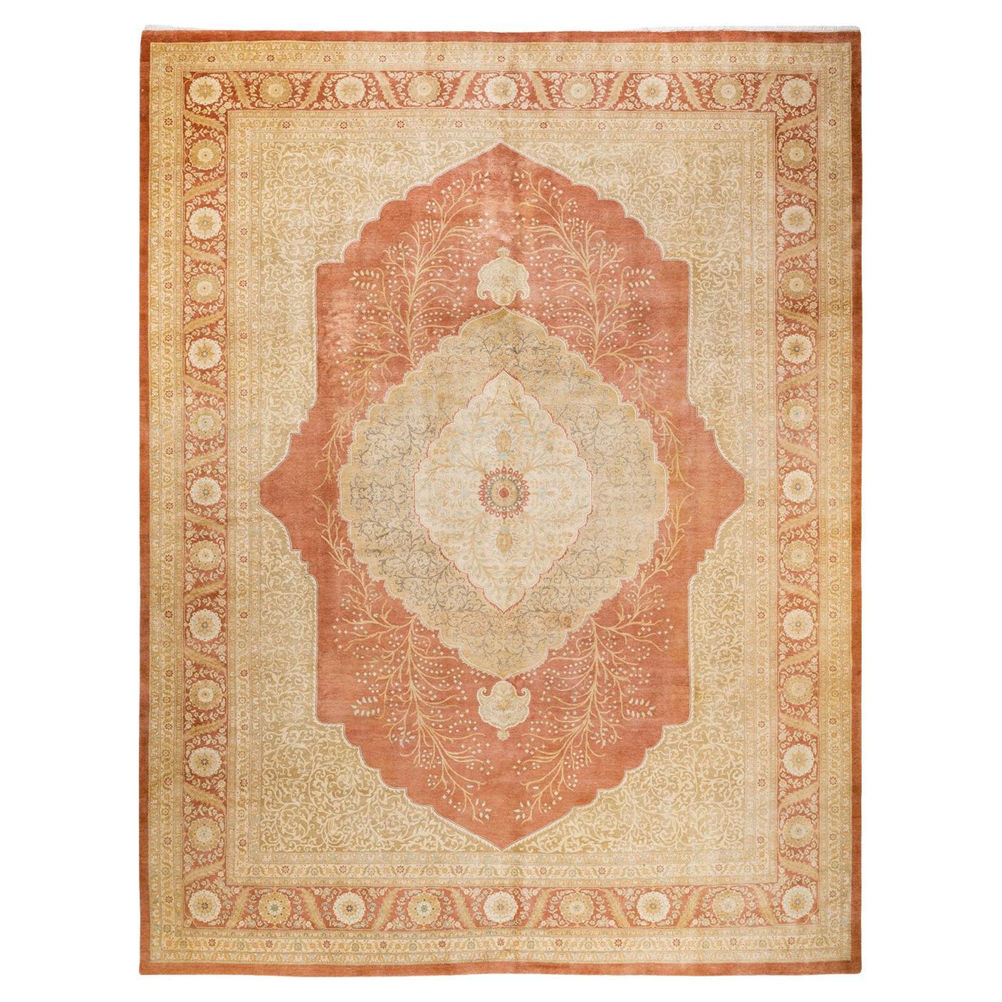 One-of-a-Kind Hand Made Traditional Mogul Brown Area Rug For Sale