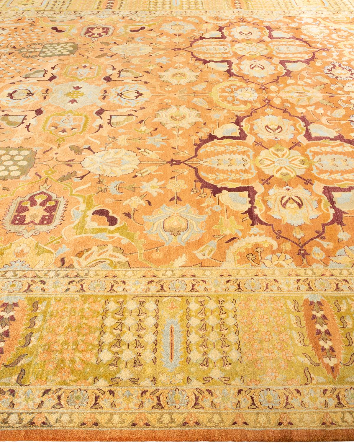 Contemporary One-Of-A-Kind Hand Made Traditional Mogul Brown Area Rug For Sale