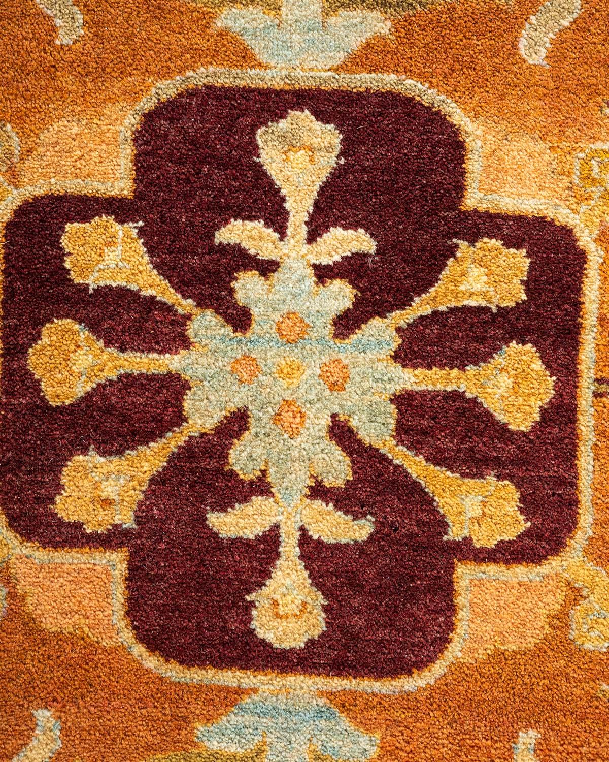 Wool One-Of-A-Kind Hand Made Traditional Mogul Brown Area Rug For Sale