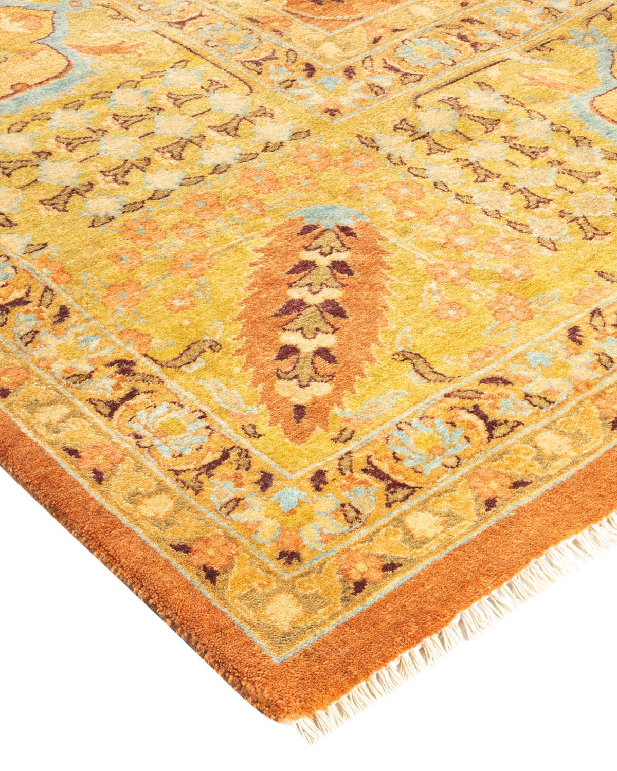 One-Of-A-Kind Hand Made Traditional Mogul Brown Area Rug For Sale 1