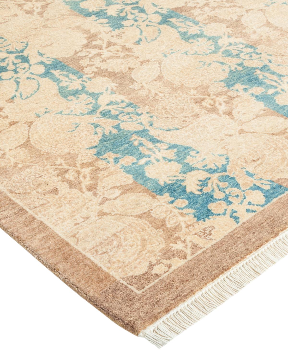 Handgefertigter, traditioneller Mogul-Teppich in Braun, Unikat (Wolle) im Angebot