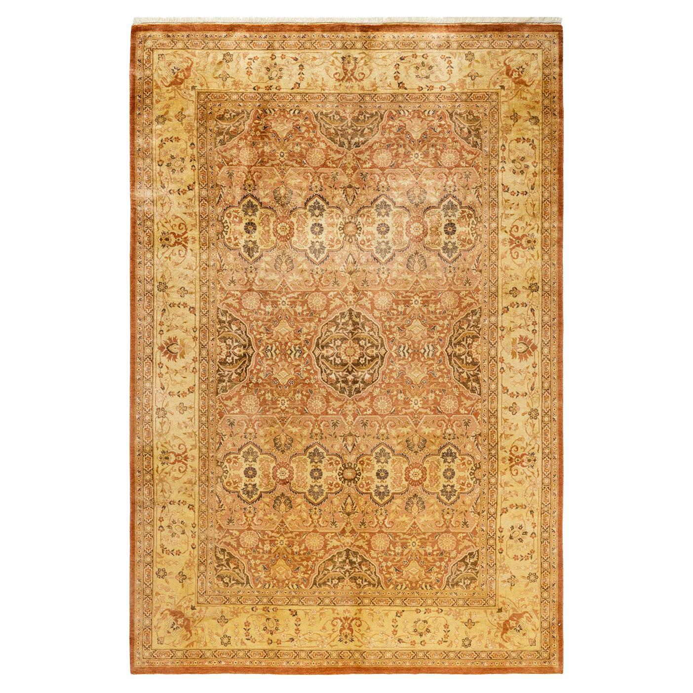 One-Of-A-Kind Hand Made Traditional Mogul Brown Area Rug For Sale