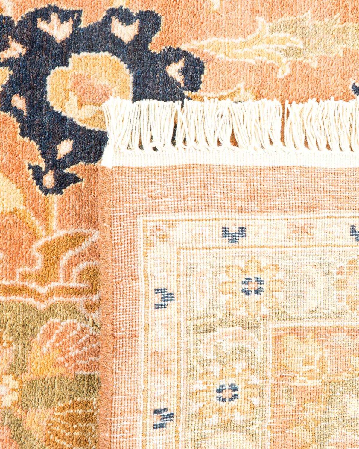 Noué à la main Tapis traditionnel Mogul marron unique en son genre fabriqué à la main en vente