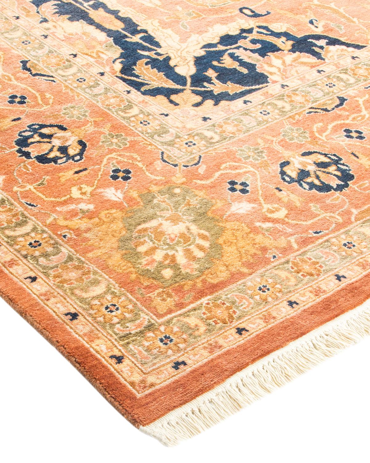 Laine Tapis traditionnel Mogul marron unique en son genre fabriqué à la main en vente