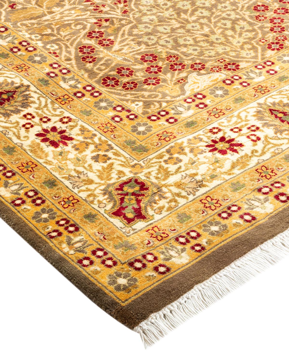 Traditioneller, handgefertigter, brauner Mogul-Teppich, Unikat (Wolle) im Angebot