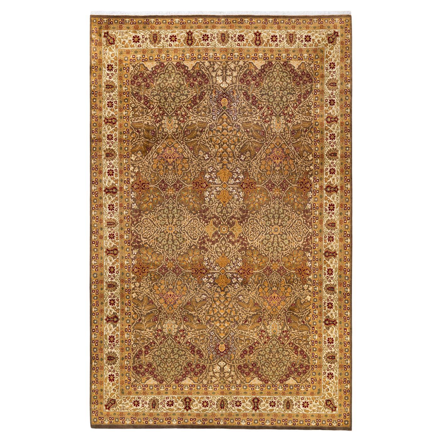 One-of-a-kind Hand Made Traditional Mogul Brown Area Rug