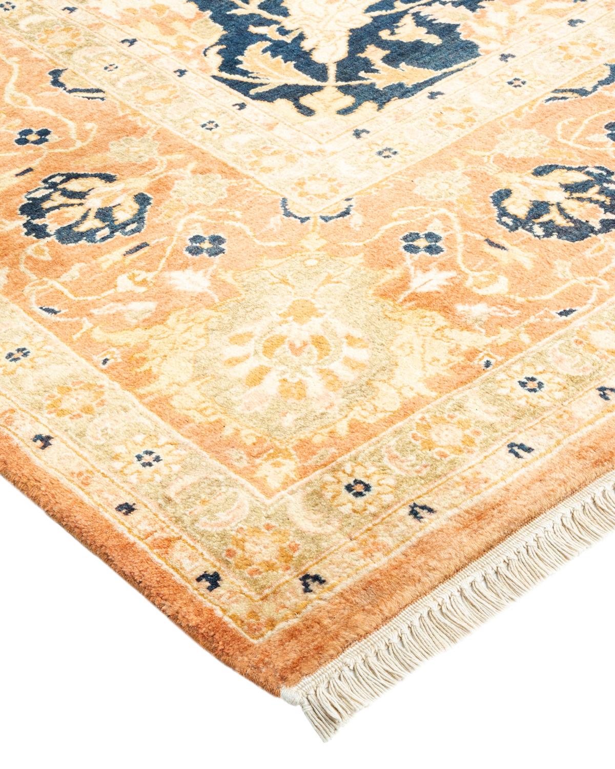 Laine Tapis traditionnel Mogul marron unique en son genre fabriqué à la main en vente