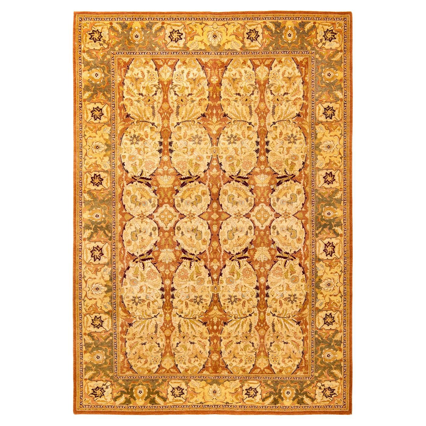 One-of-a-Kind Hand Made Traditional Mogul Brown Area Rug For Sale
