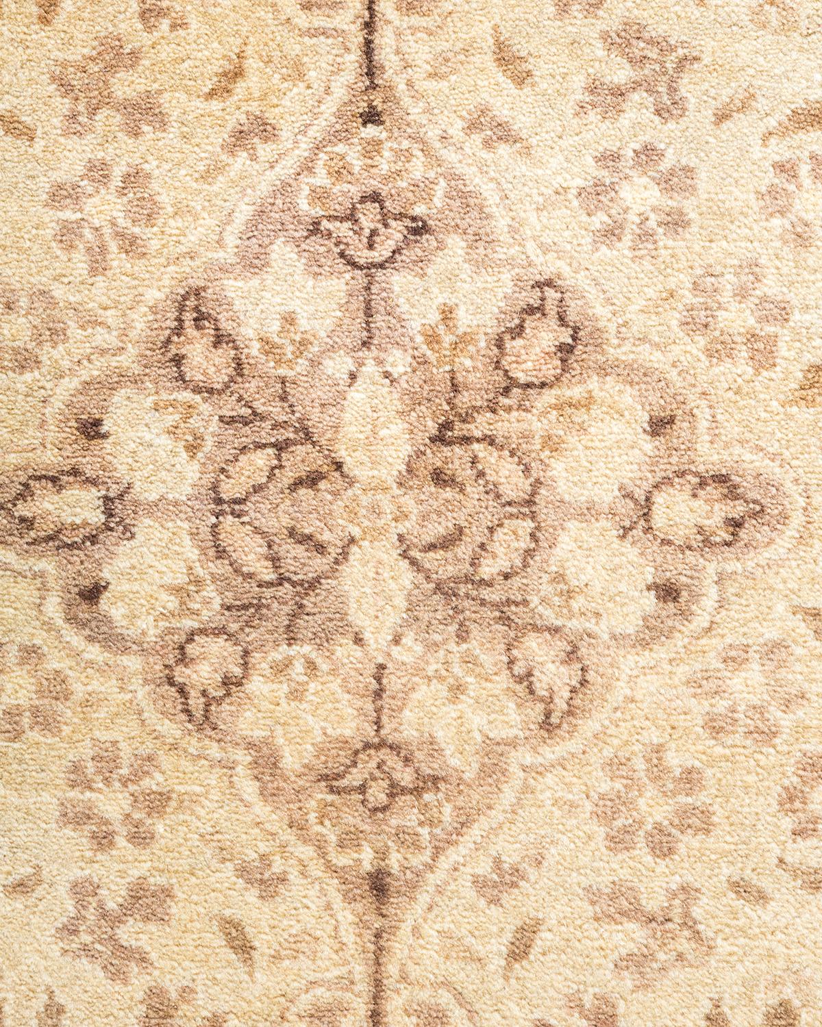 Contemporary One-Of-A-Kind Hand Made Traditional Mogul Brown Area Rug For Sale