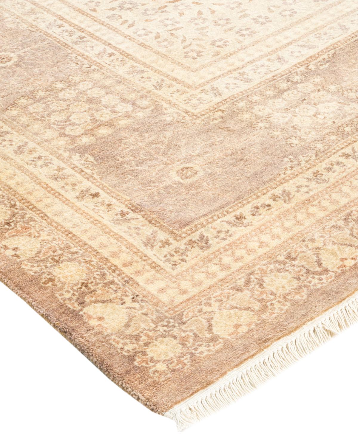 Wool One-Of-A-Kind Hand Made Traditional Mogul Brown Area Rug For Sale