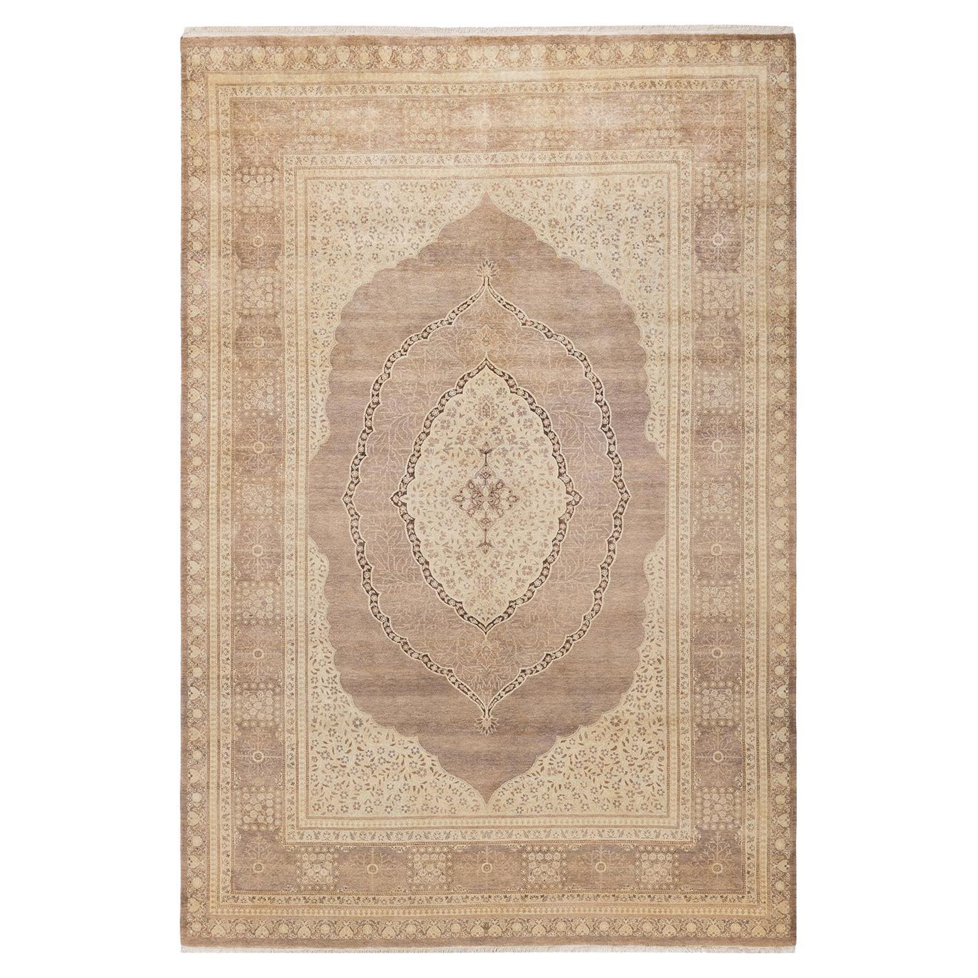 One-Of-A-Kind Hand Made Traditional Mogul Brown Area Rug For Sale