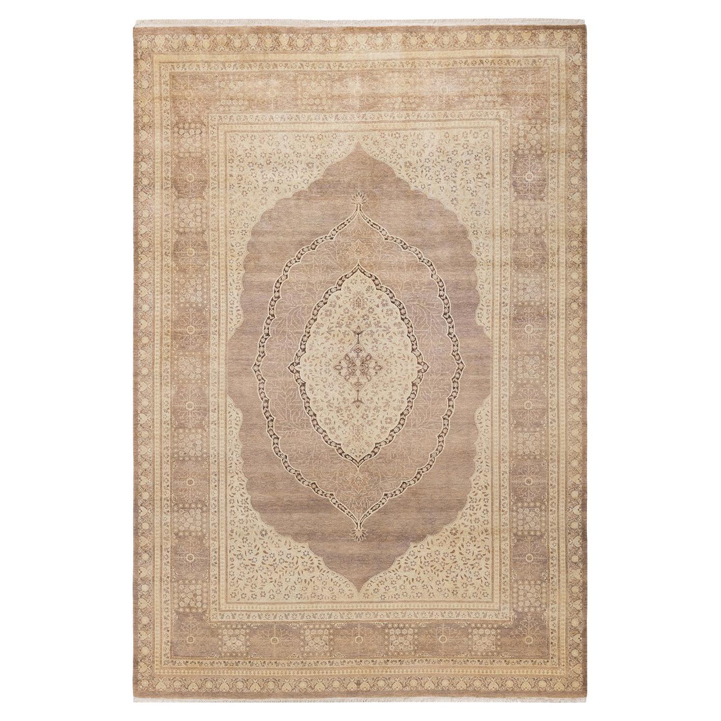 One-Of-A-Kind Hand Made Traditional Mogul Brown Area Rug