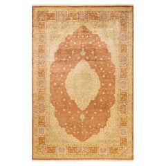 One-Of-A-Kind Hand Made Traditional Mogul Brown Area Rug