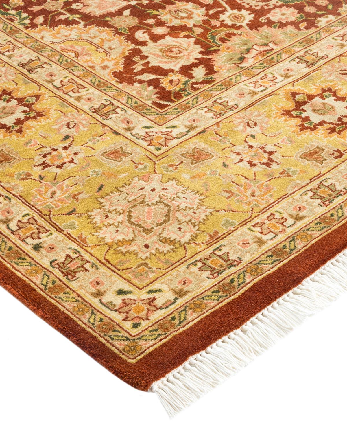 Laine Tapis traditionnel Mogul marron unique en son genre fabriqué à la main en vente