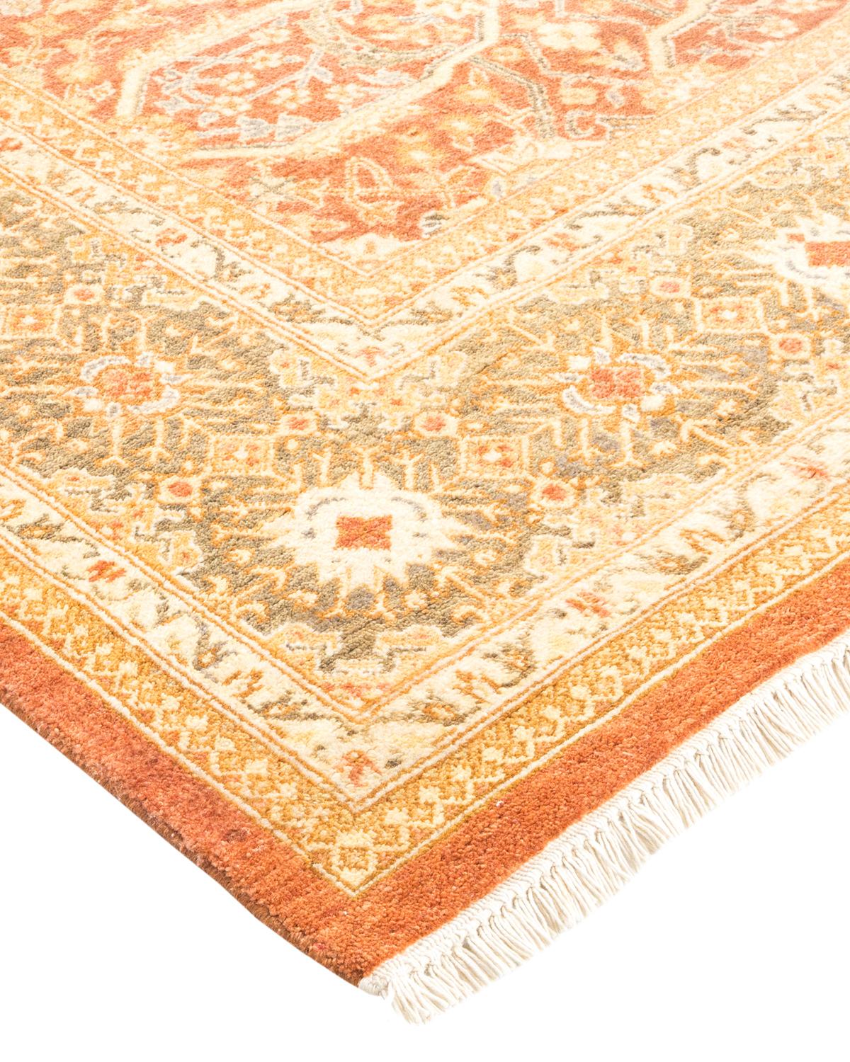 Laine Tapis traditionnel Mogul marron unique en son genre fabriqué à la main en vente