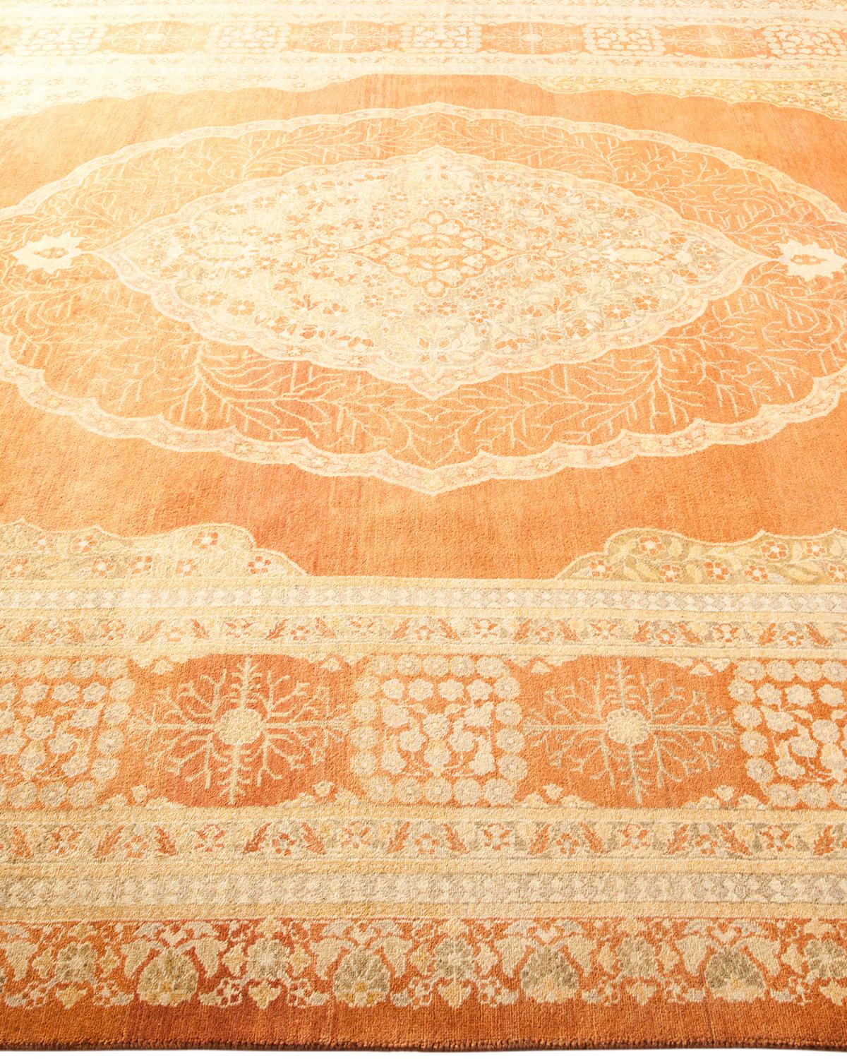 One-of-a-Kind Hand Made Traditional Mogul Brown Area Rug In Distressed Condition For Sale In Norwalk, CT