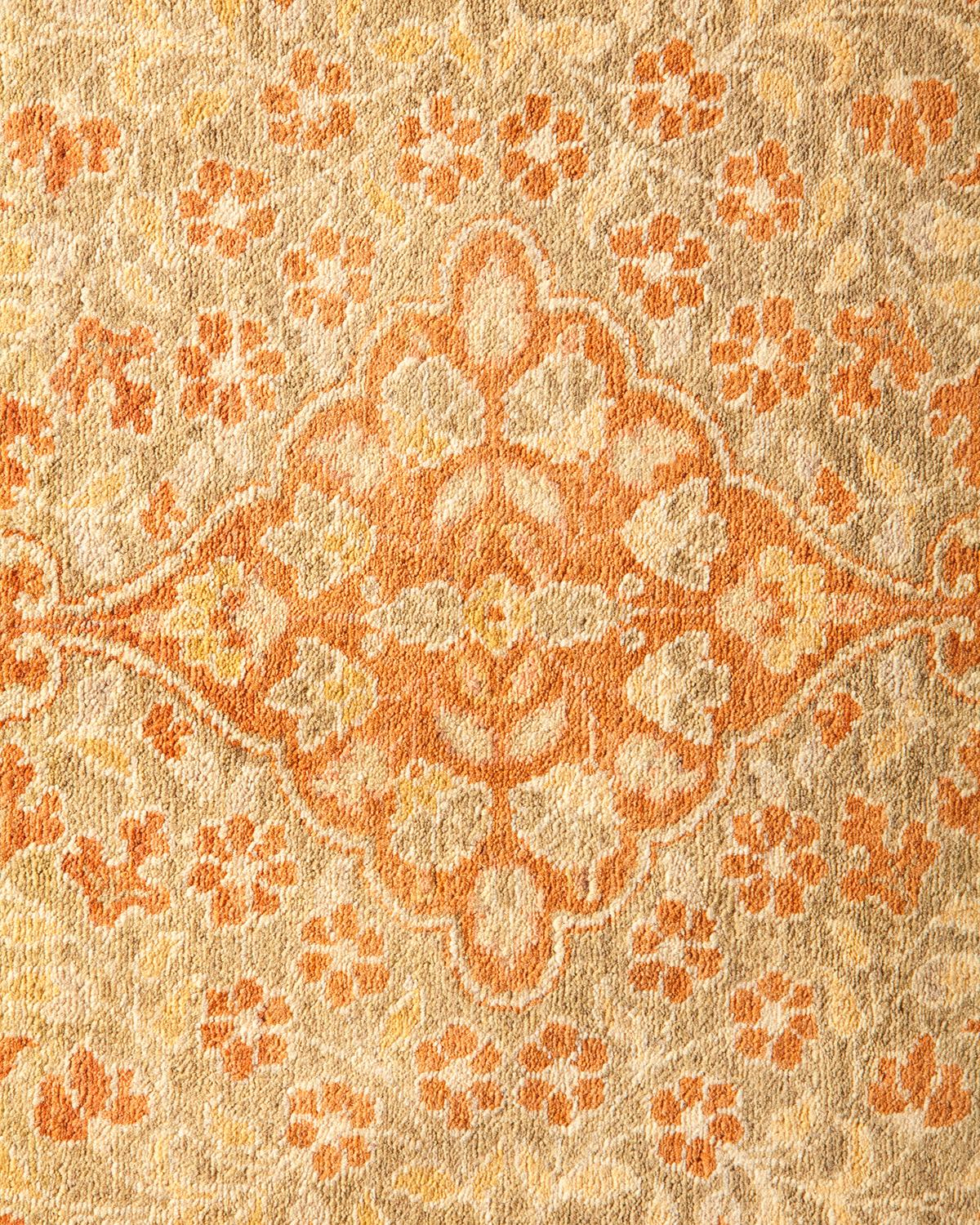 Contemporary One-of-a-Kind Hand Made Traditional Mogul Brown Area Rug For Sale