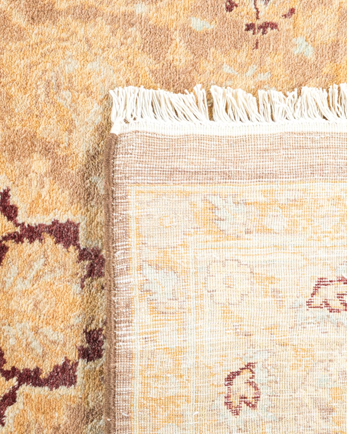 Hand-Knotted One-Of-A-Kind Hand Made Traditional Mogul Brown Area Rug For Sale