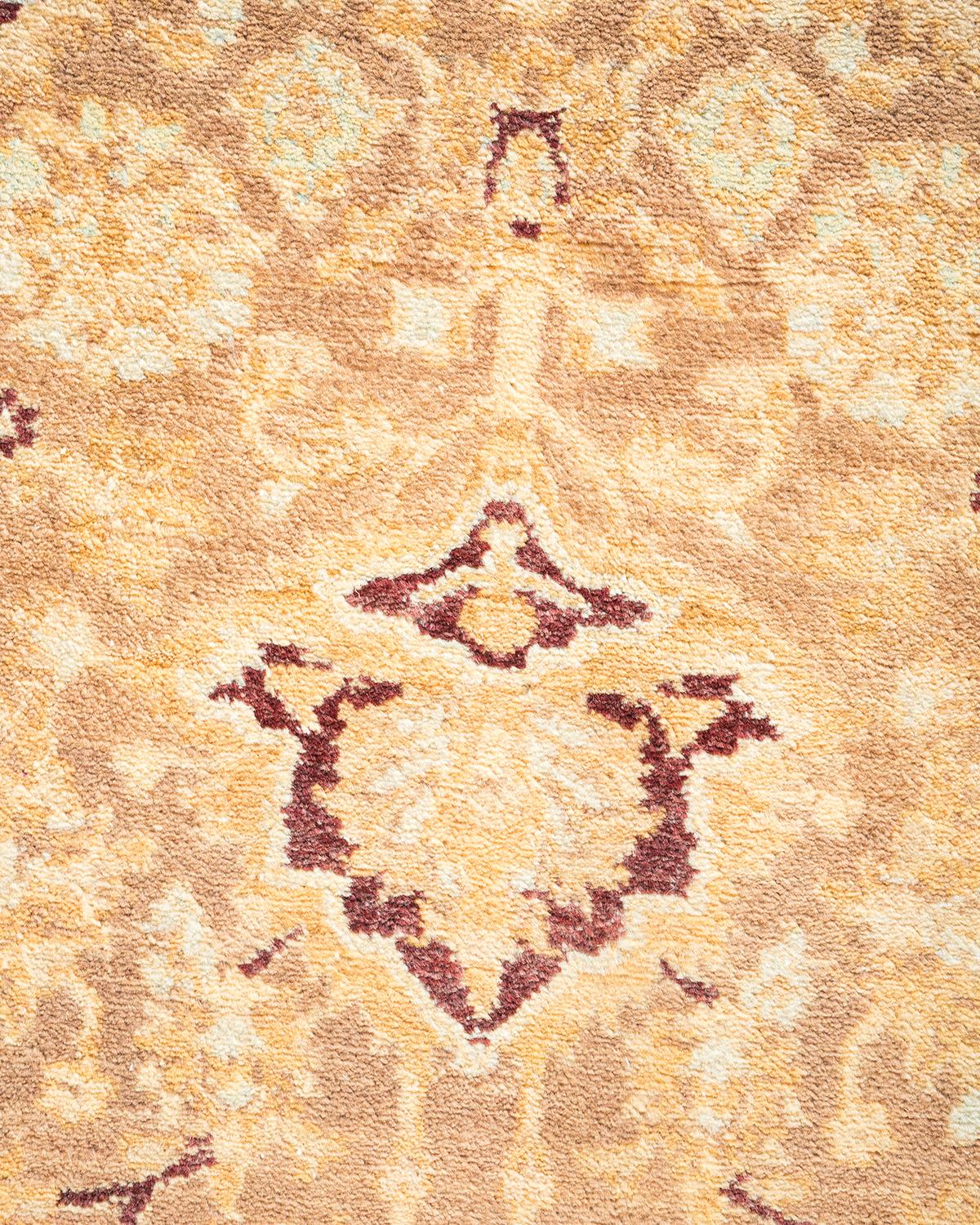 Contemporary One-Of-A-Kind Hand Made Traditional Mogul Brown Area Rug For Sale