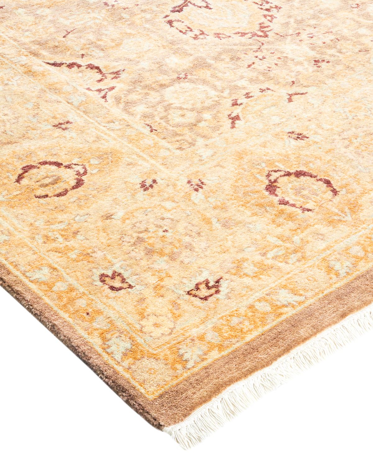 Wool One-Of-A-Kind Hand Made Traditional Mogul Brown Area Rug For Sale