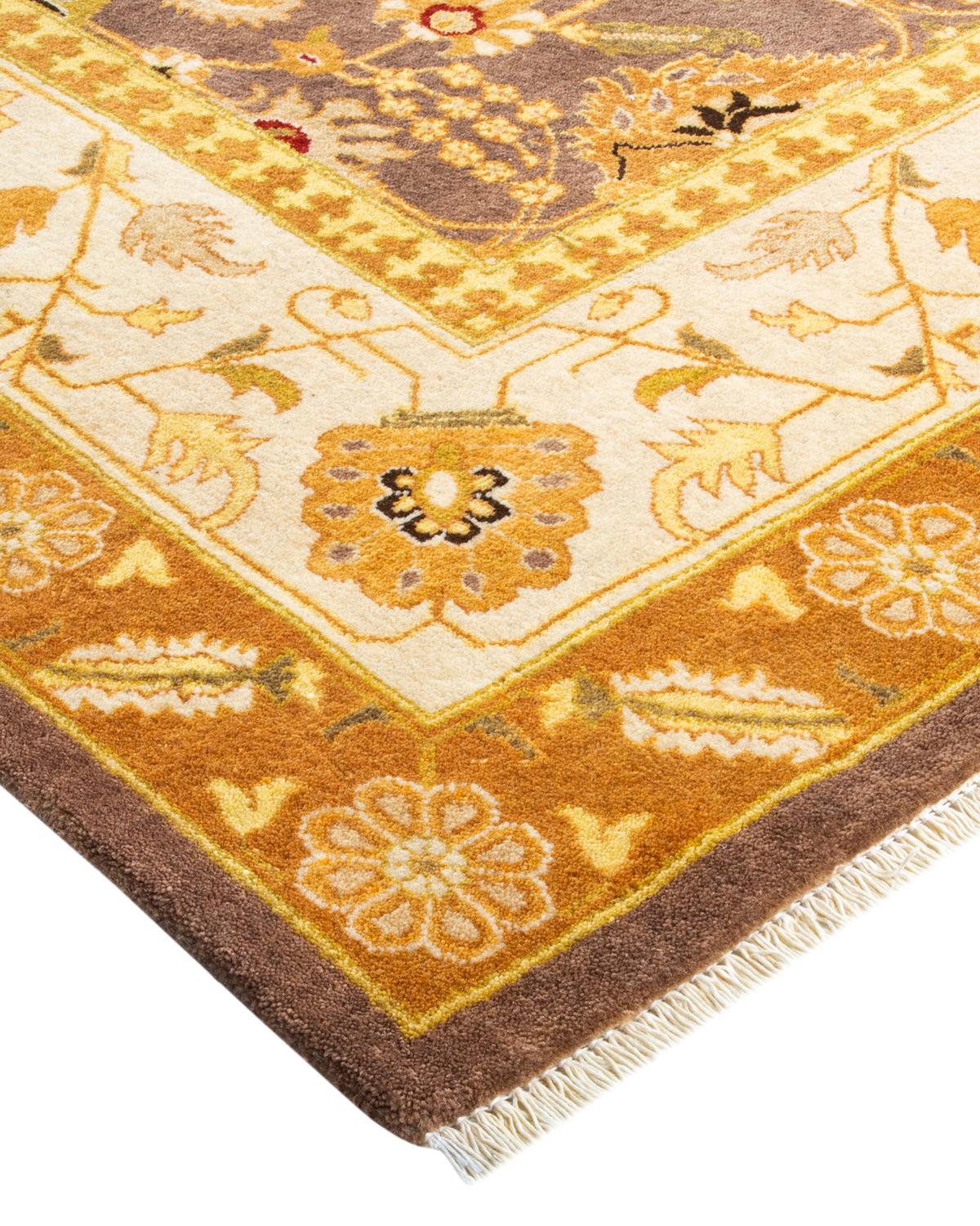 Wool One-of-a-Kind Hand Made Traditional Mogul Brown Area Rug For Sale