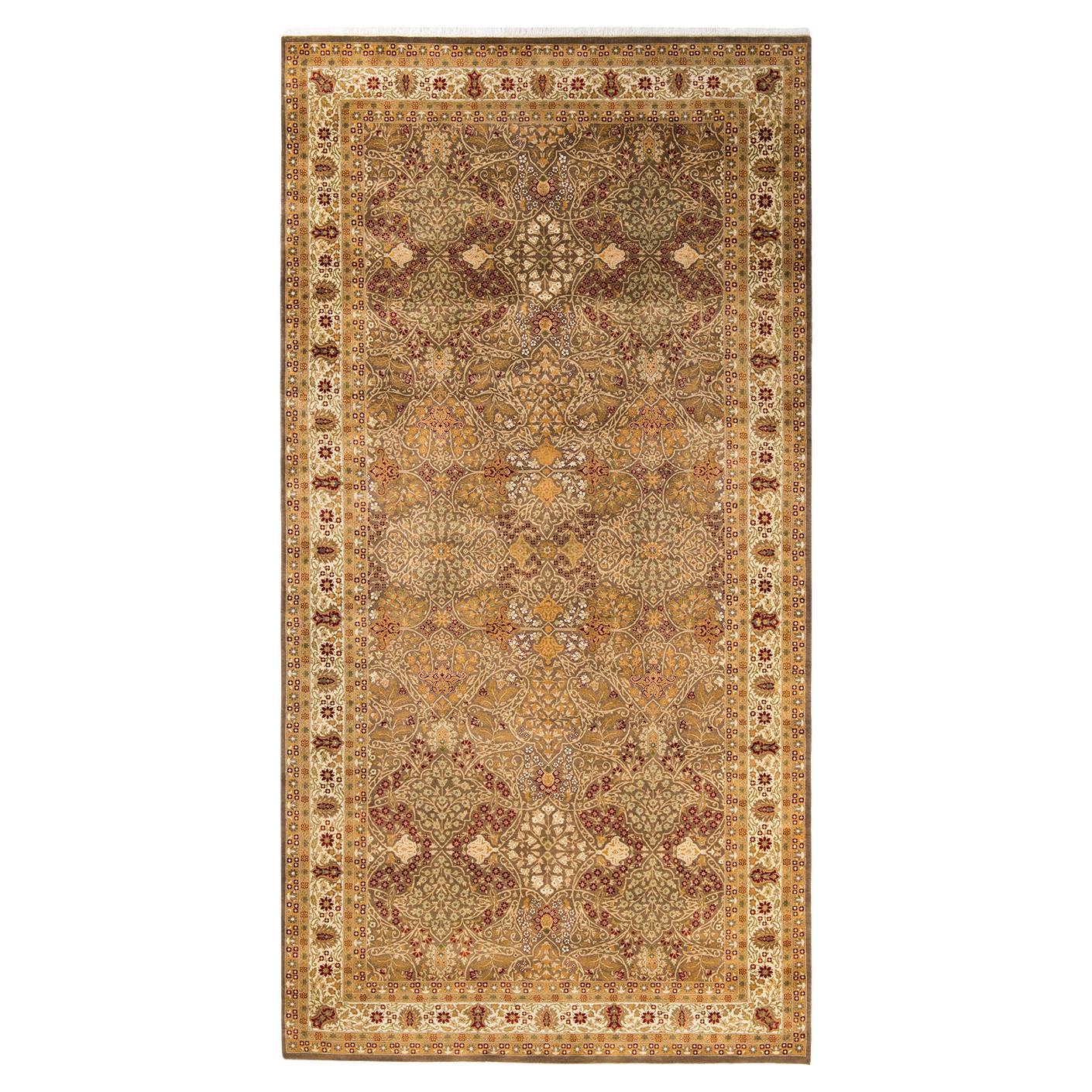 Tapis traditionnel Mogul marron unique en son genre fabriqué à la main