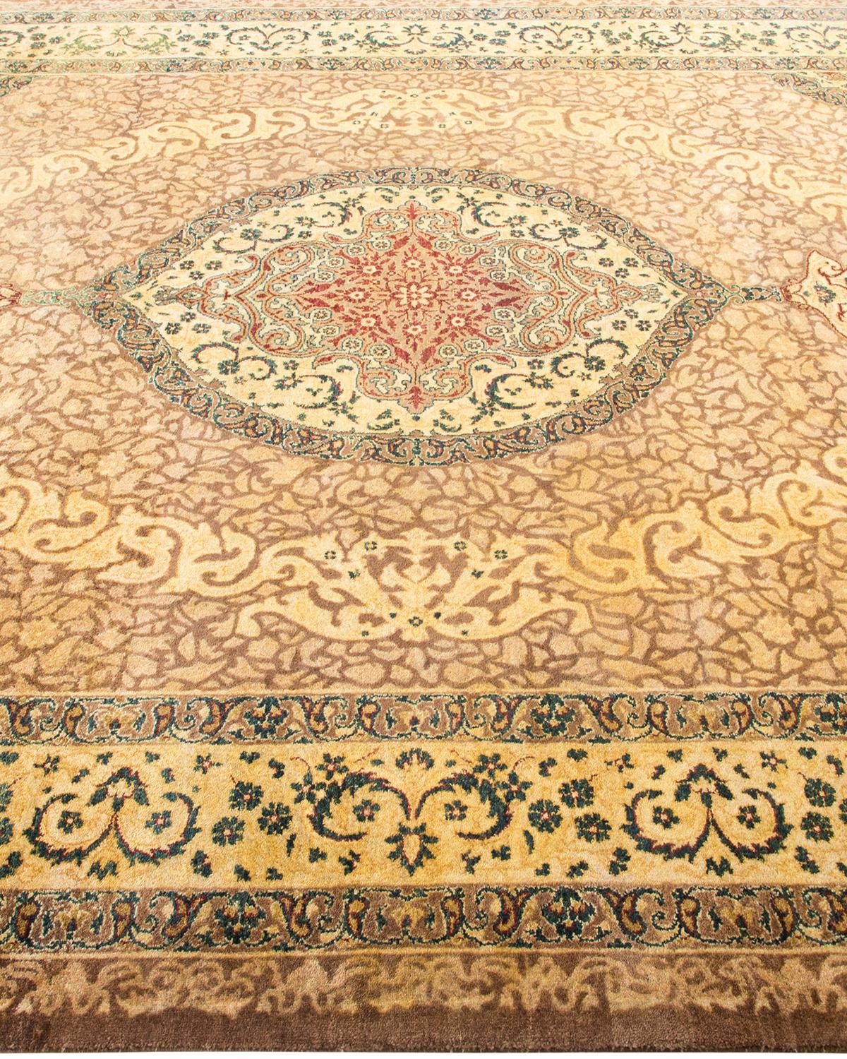 One-of-a-kind Hand Made Traditional Mogul Brown Area Rug In New Condition For Sale In Norwalk, CT