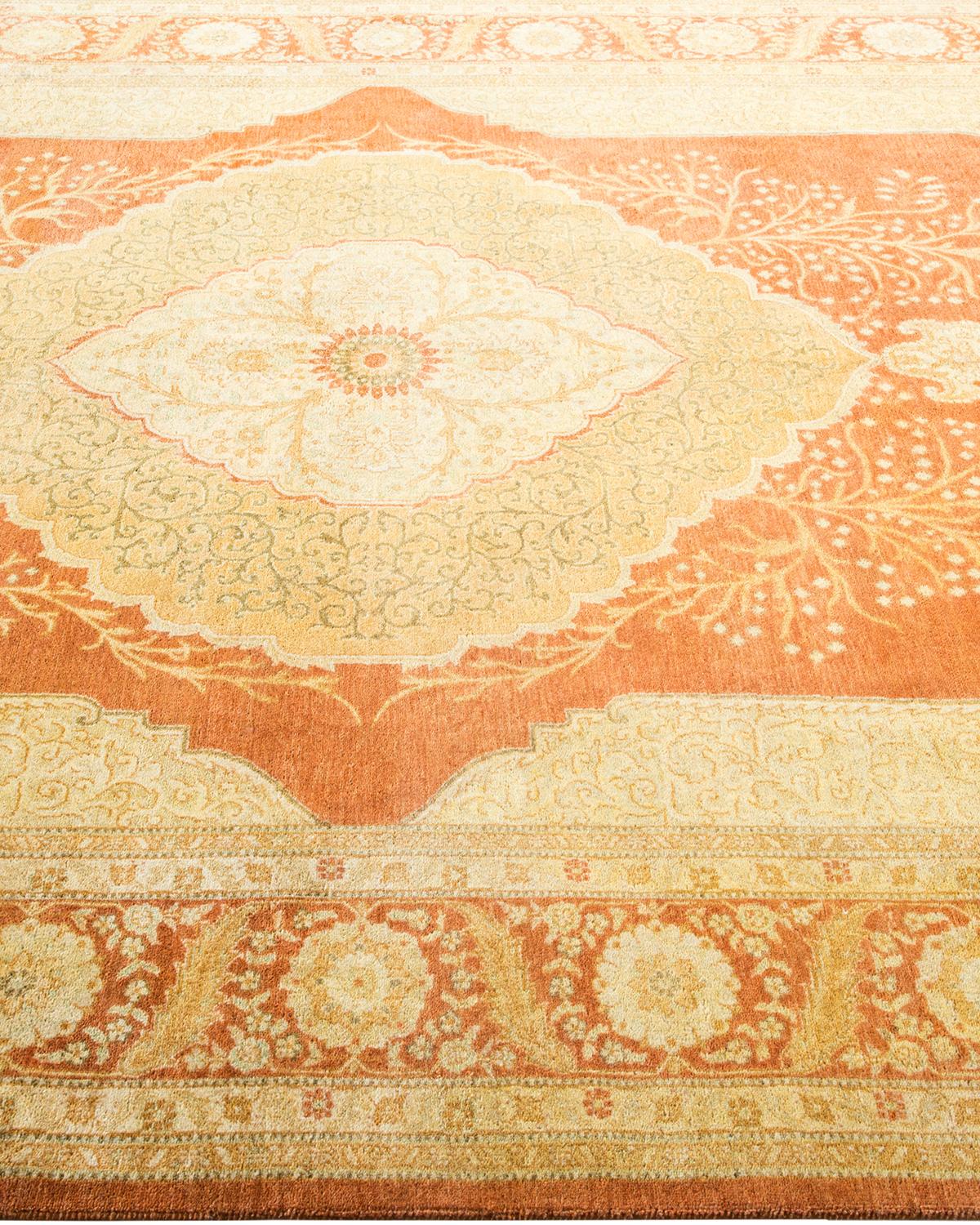 Hand-Knotted One-Of-A-Kind Hand Made Traditional Mogul Brown Area Rug For Sale