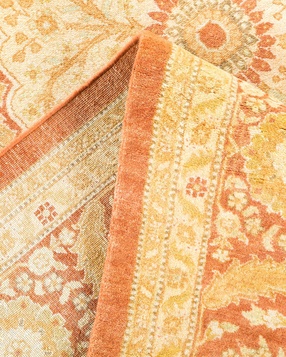 Pakistani One-Of-A-Kind Hand Made Traditional Mogul Brown Area Rug For Sale
