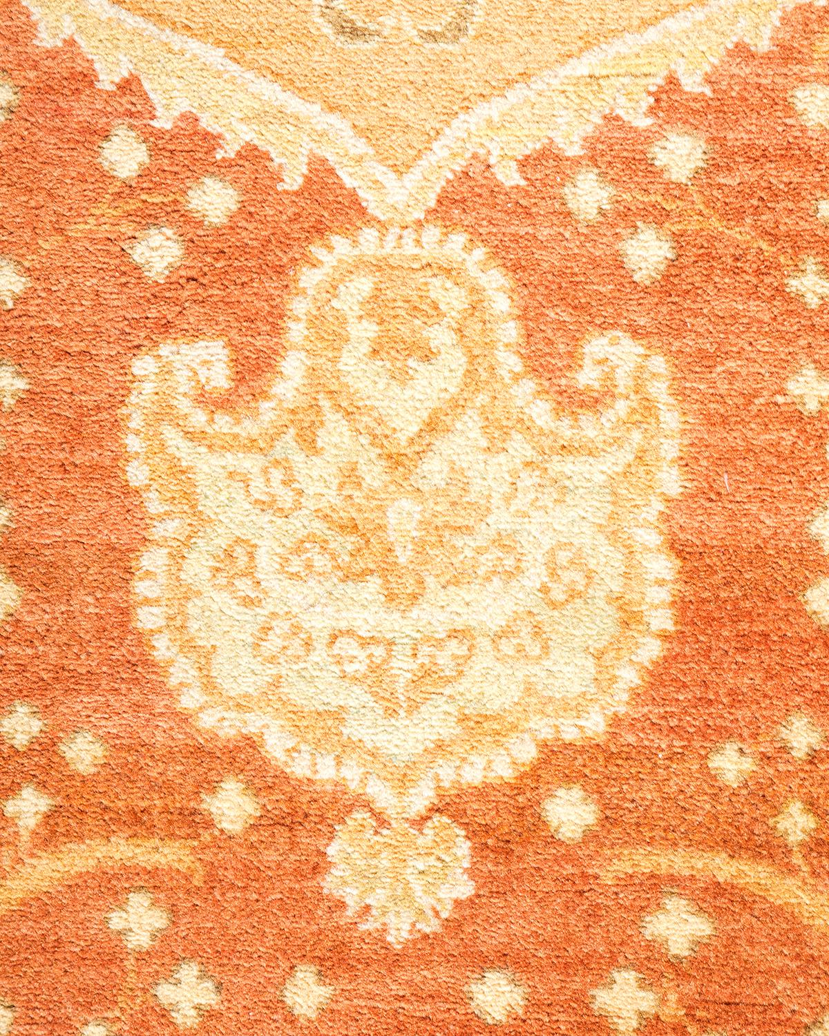 Contemporary One-Of-A-Kind Hand Made Traditional Mogul Brown Area Rug For Sale