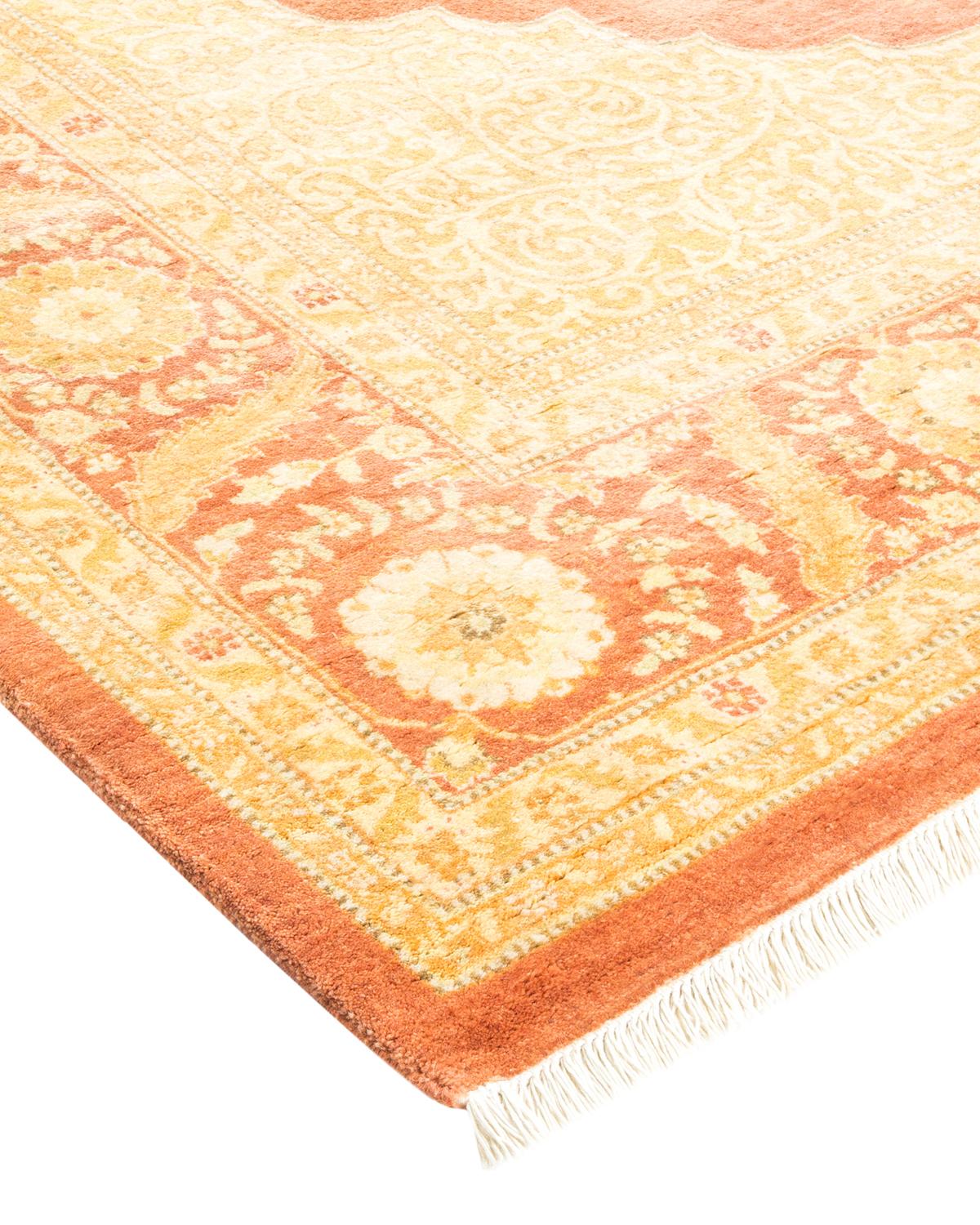 Wool One-Of-A-Kind Hand Made Traditional Mogul Brown Area Rug For Sale