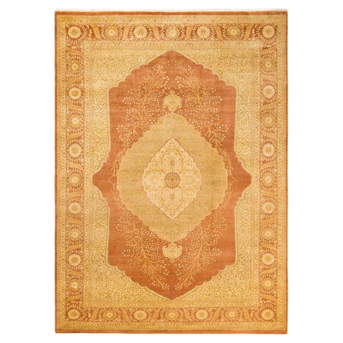 Tapis traditionnel Mogul marron unique en son genre fabriqué à la main