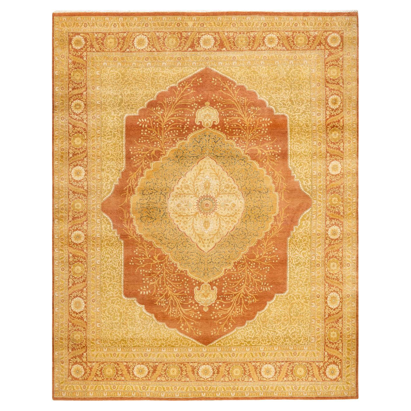 Tapis traditionnel Mogul marron unique en son genre fabriqué à la main