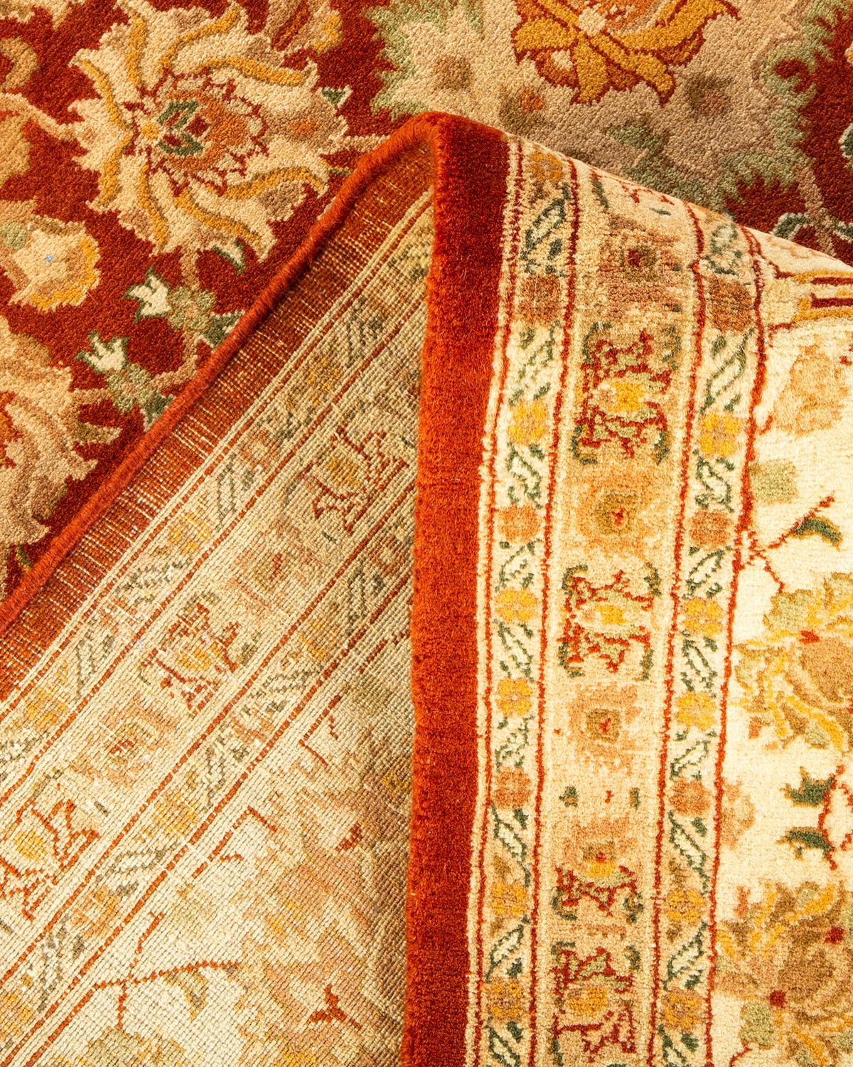 Noué à la main Tapis traditionnel Mogul marron unique en son genre fabriqué à la main en vente