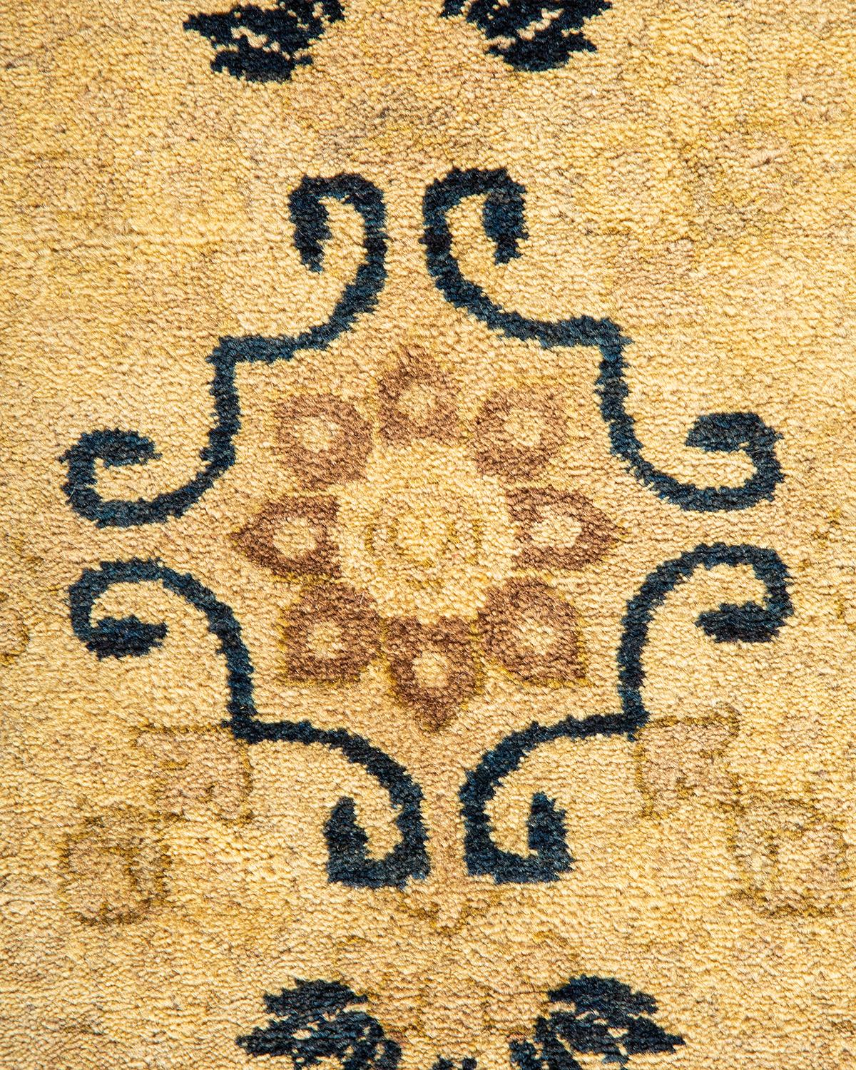 Laine Tapis traditionnel Mogul marron unique en son genre fabriqué à la main en vente