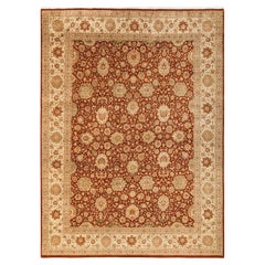 Tapis traditionnel Mogul marron unique en son genre fabriqué à la main