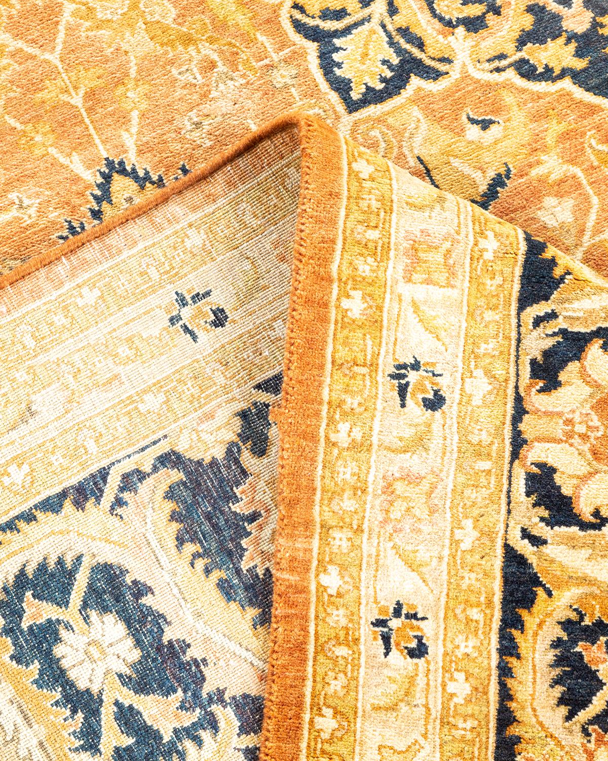 Pakistani One-Of-A-Kind Hand Made Traditional Mogul Brown Area Rug For Sale