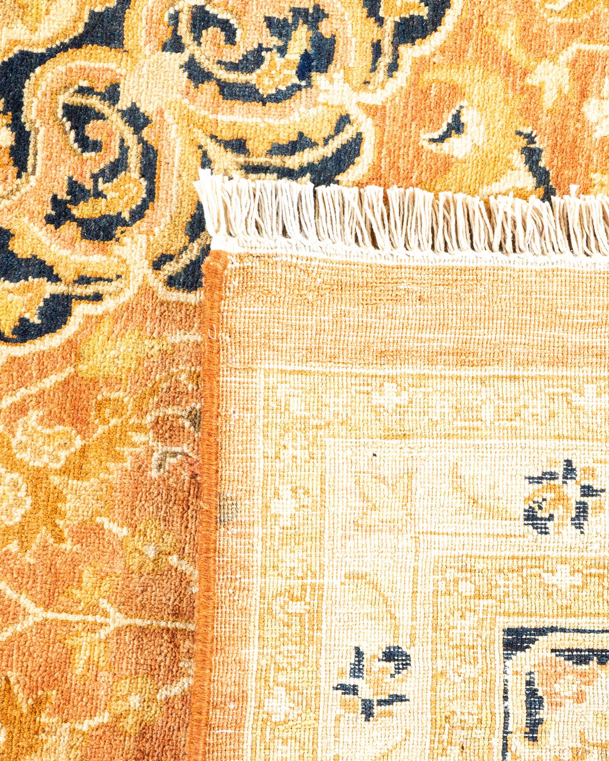 Hand-Knotted One-Of-A-Kind Hand Made Traditional Mogul Brown Area Rug For Sale