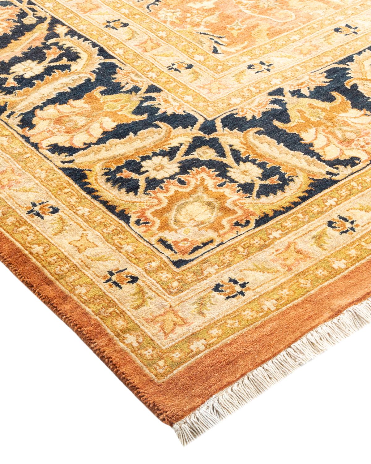 Wool One-Of-A-Kind Hand Made Traditional Mogul Brown Area Rug For Sale