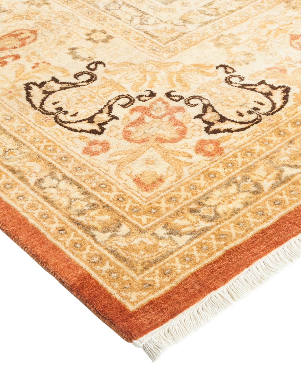 Laine Tapis traditionnel Mogul marron unique en son genre fabriqué à la main en vente
