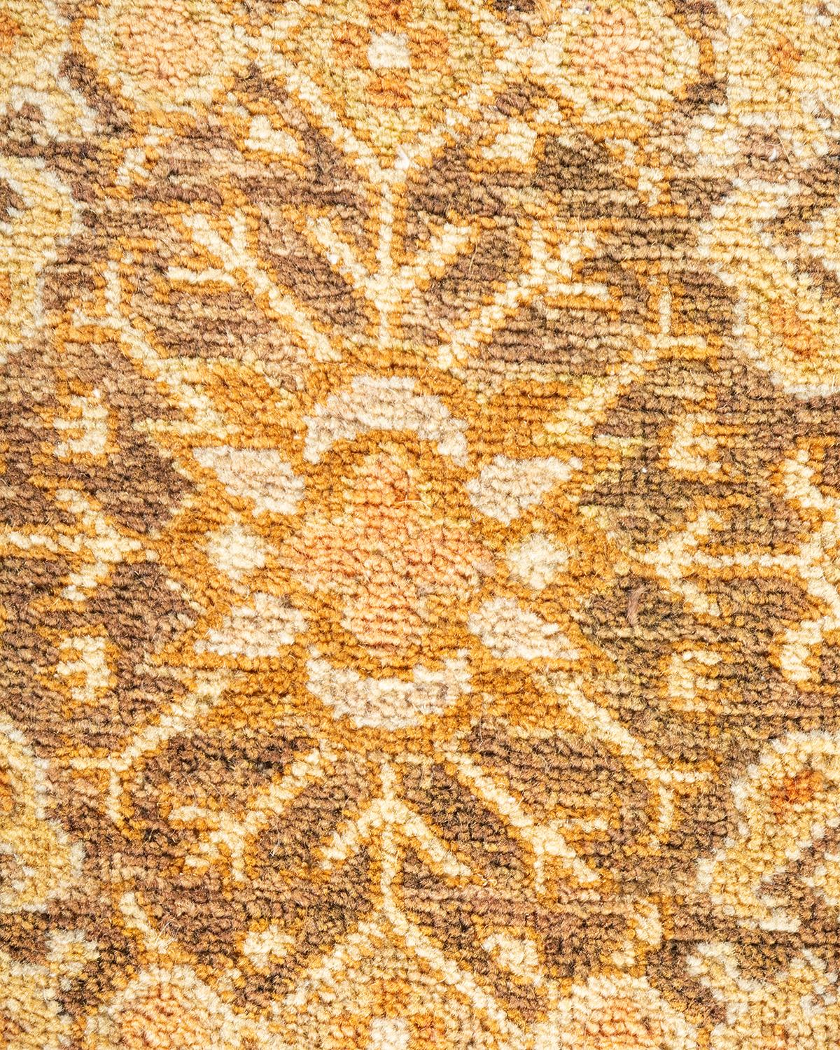 Laine Tapis traditionnel Mogul marron unique en son genre fabriqué à la main en vente