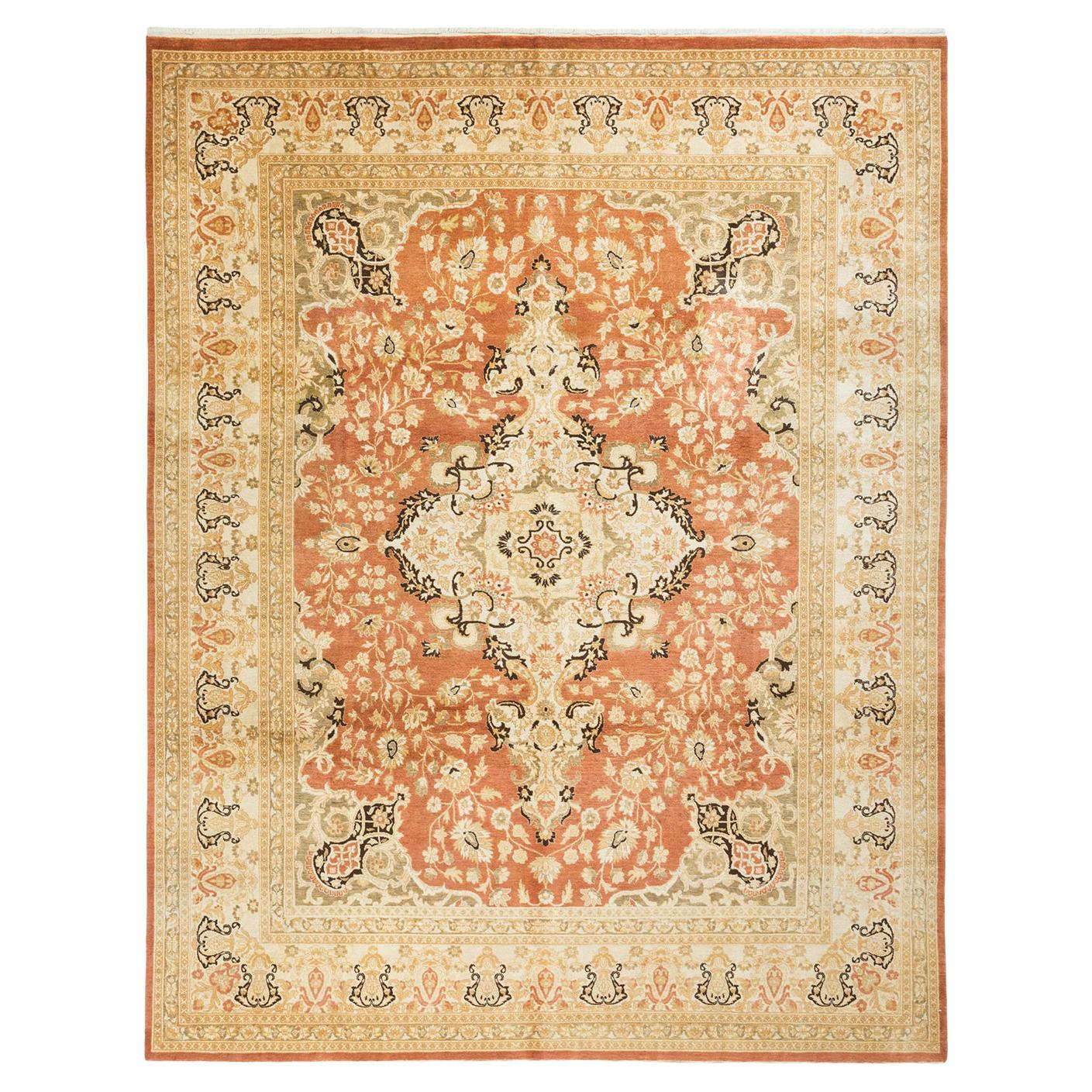 Tapis traditionnel Mogul marron unique en son genre fabriqué à la main