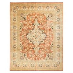 Tapis traditionnel Mogul marron unique en son genre fabriqué à la main