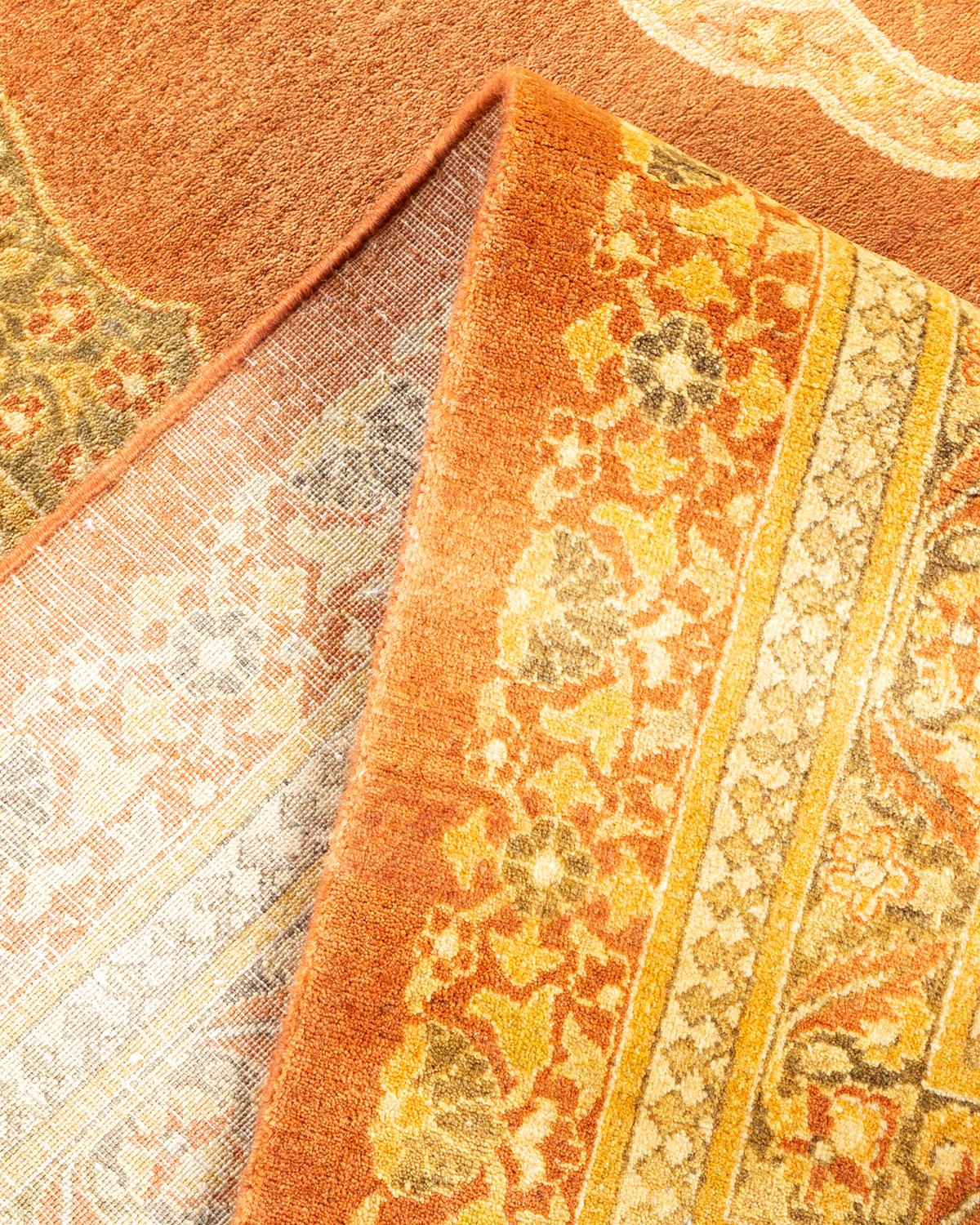 Pakistani One-Of-A-Kind Hand Made Traditional Mogul Brown Area Rug For Sale