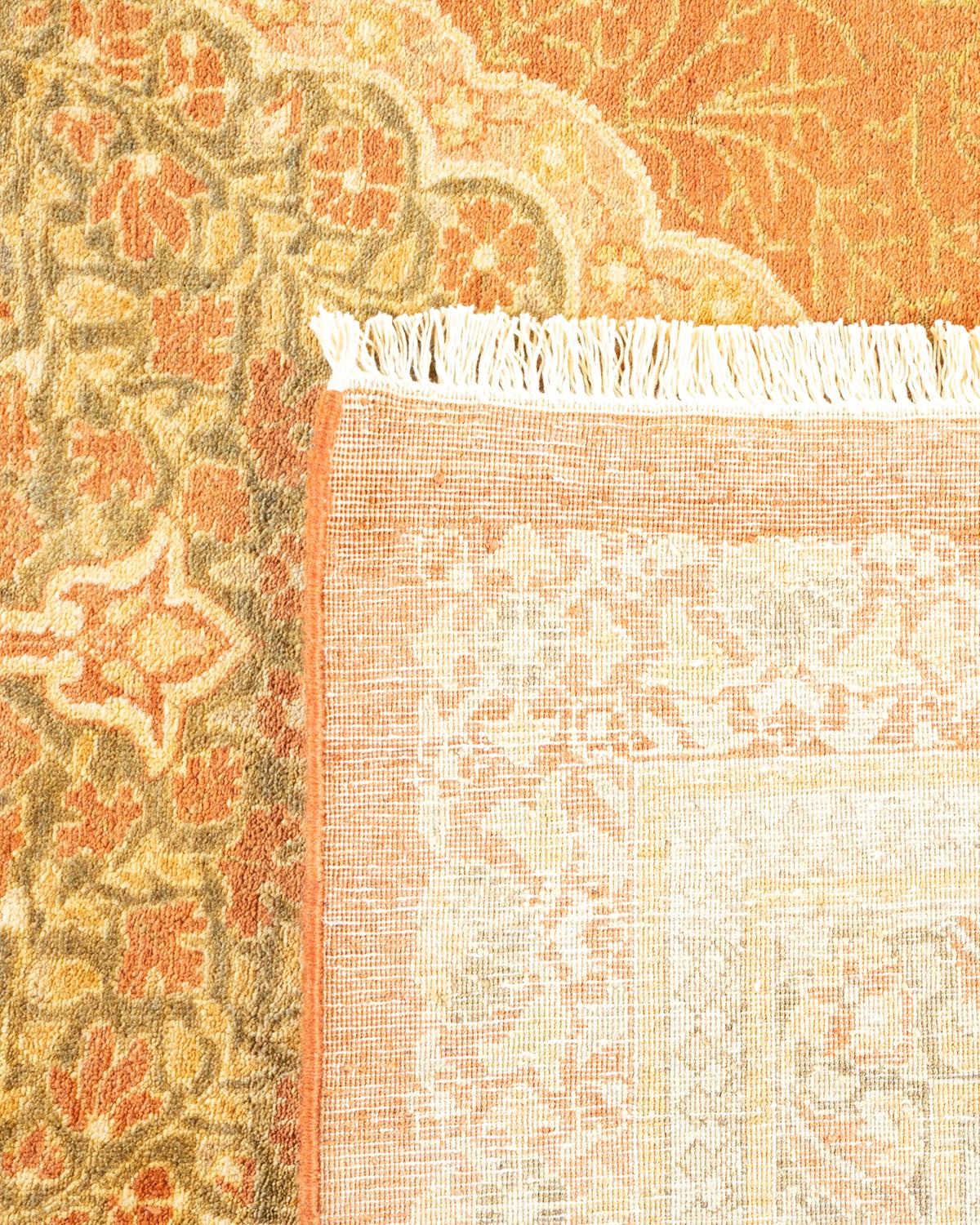 Hand-Knotted One-Of-A-Kind Hand Made Traditional Mogul Brown Area Rug For Sale