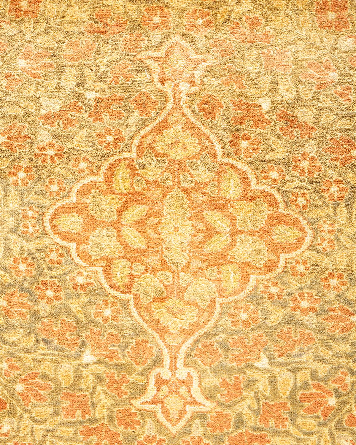 Contemporary One-Of-A-Kind Hand Made Traditional Mogul Brown Area Rug For Sale
