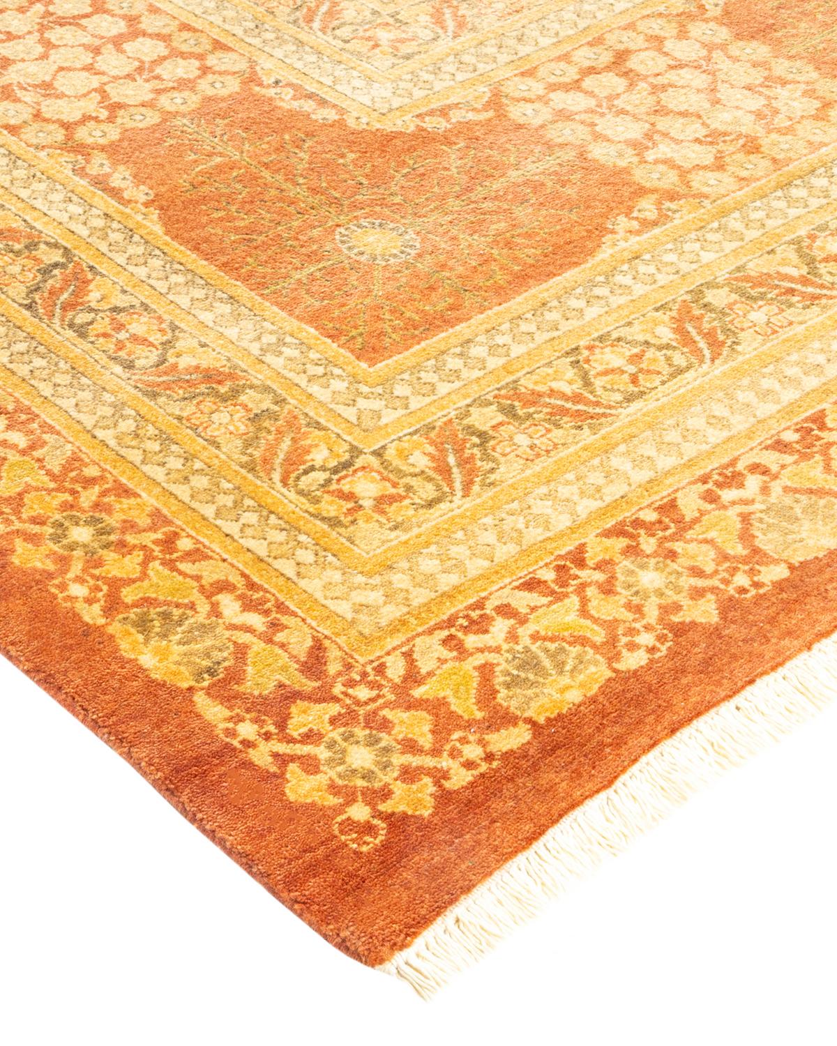 Wool One-Of-A-Kind Hand Made Traditional Mogul Brown Area Rug For Sale