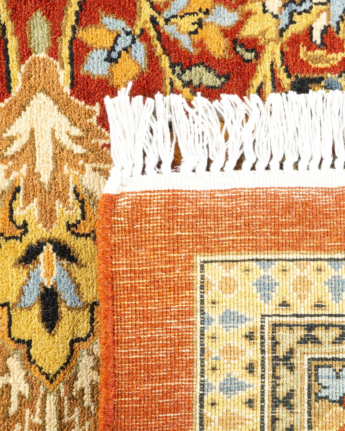 Hand-Knotted One-Of-A-Kind Hand Made Traditional Mogul Brown Area Rug For Sale