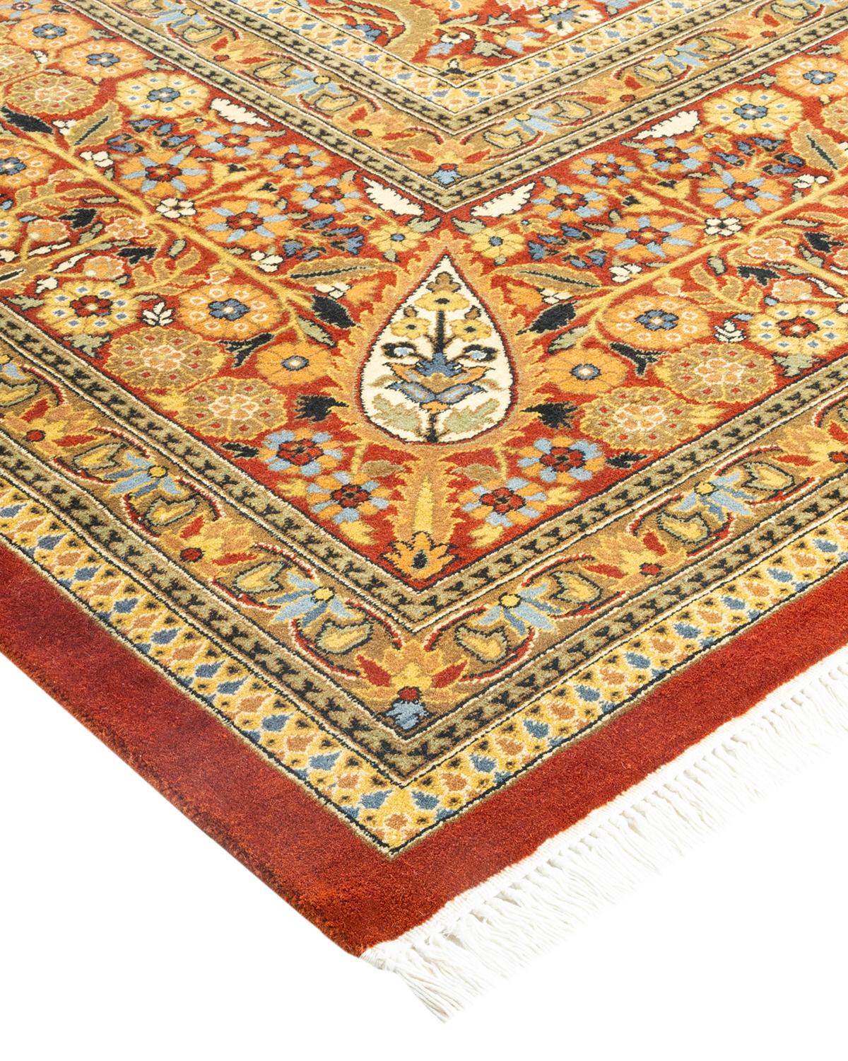Wool One-Of-A-Kind Hand Made Traditional Mogul Brown Area Rug For Sale