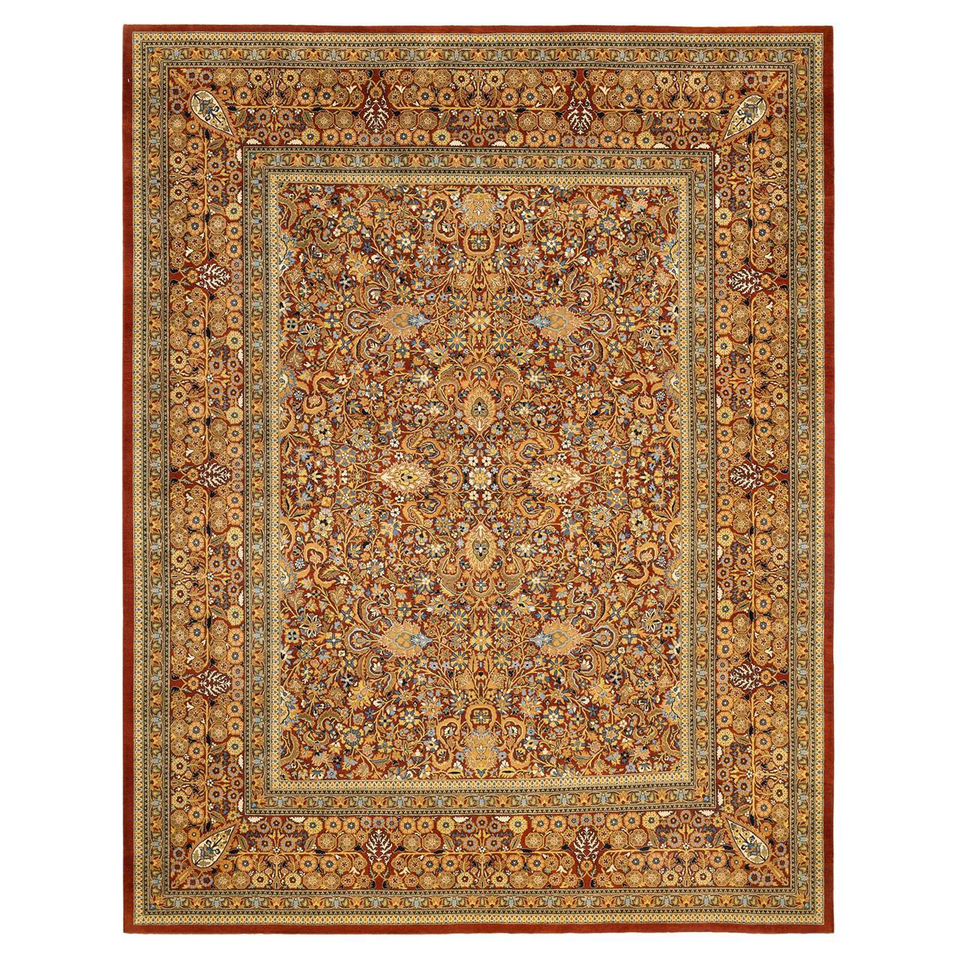 One-Of-A-Kind Hand Made Traditional Mogul Brown Area Rug For Sale